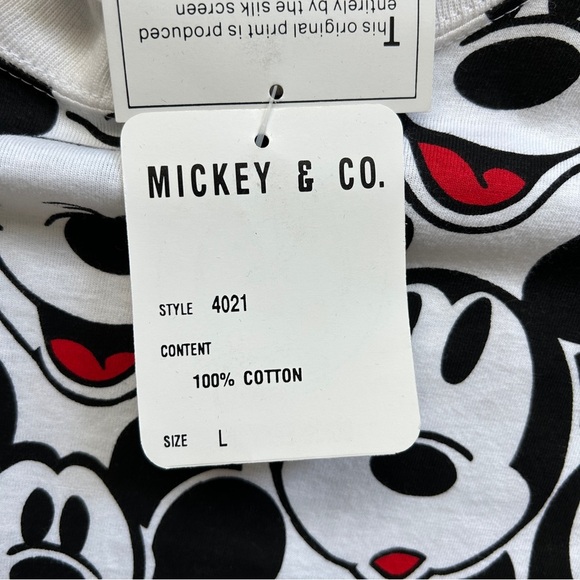 Disney Vintage 90s Mickey Mouse Black White Silk Screen Print T-Shirt NWT Large - Picture 6 of 9